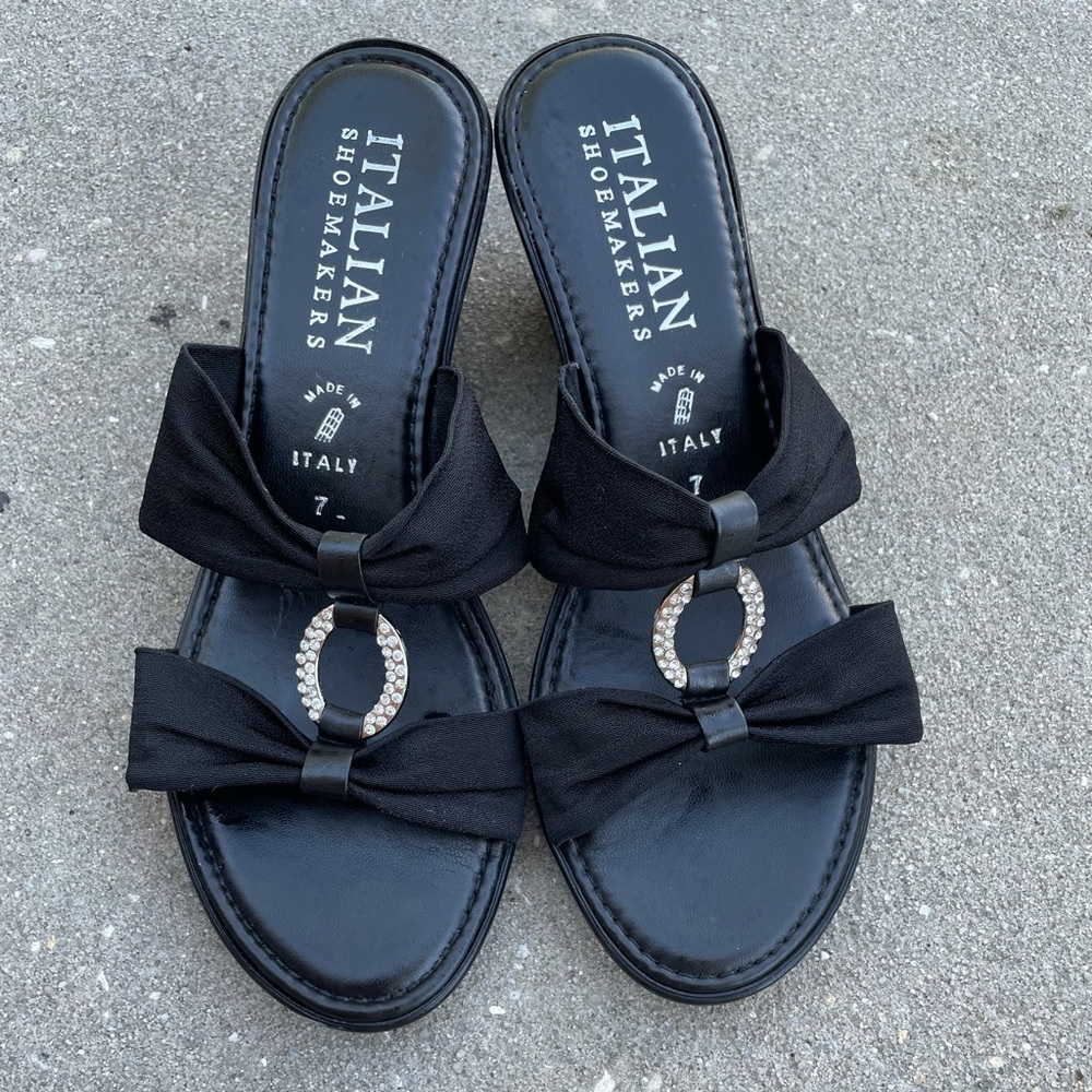 Italian Shoemakers Black & Rhinestone Wedge Sandal
